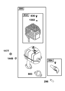 Exhaust Group Diagram and Parts List for 106232-0389-F1 100000 - 19Z999 Briggs and Stratton Engine